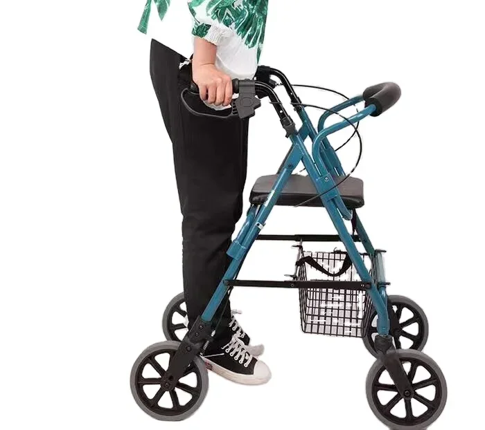 4-wheeled walker Aluminum Light weight Walking Assist Medical Nursing Rollator with Chair for The Elderly