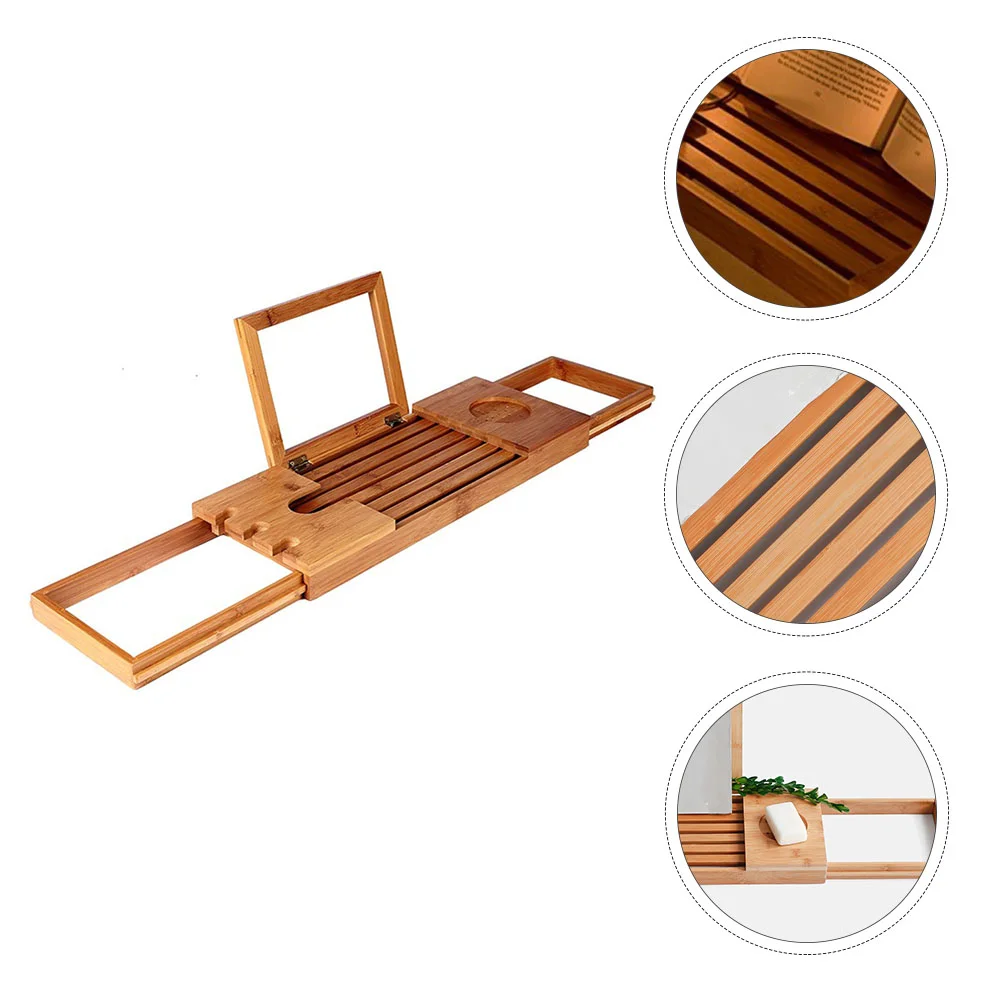 

Bamboo and Wood Bathtub Frame Bathing Rack Retractable Wooden Tray Take Pallets Supplies Storage Shelf Tablet Holder