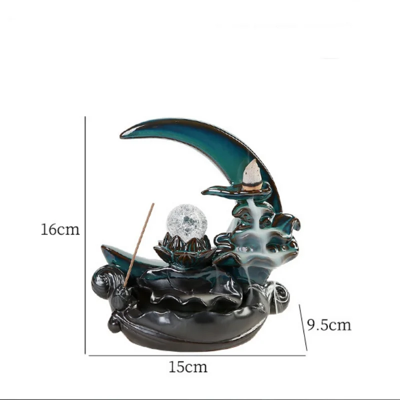 Moonlight Over The Lotus Pond Ceramic Handicrafts Home Ornament Waterfall Backflow Incense Burner Stick Incense Holder