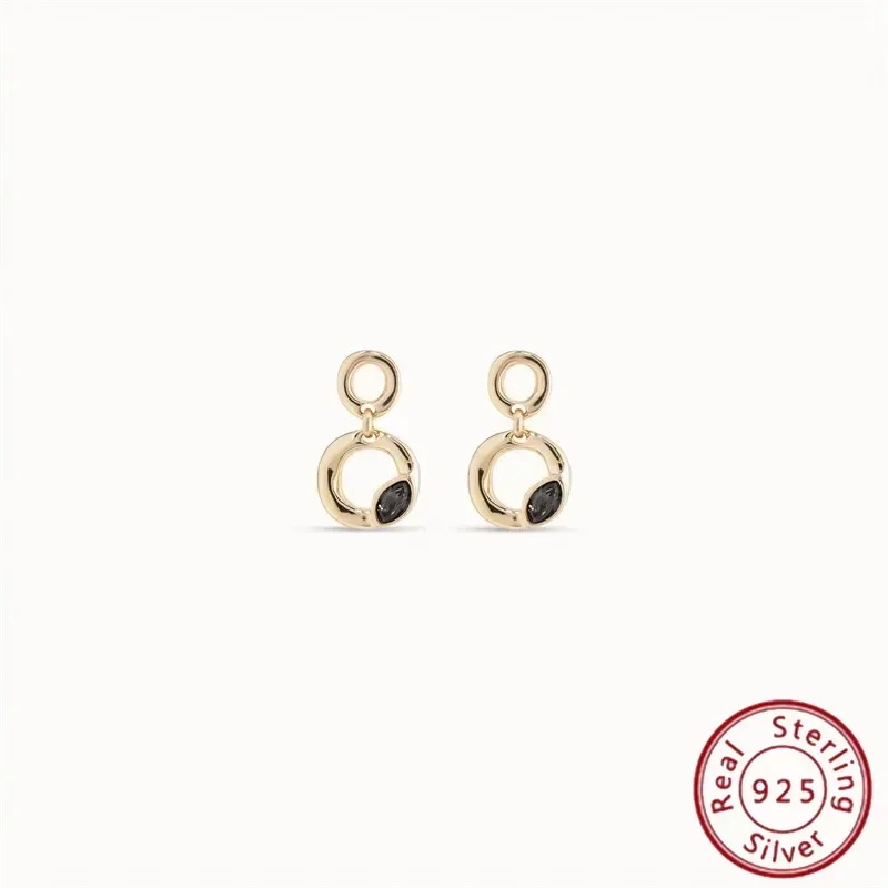 

S925de50-14K Gold Double Ring Crystal Earrings for Women, Original Jewelry, Festival Gift, Spain Fashion, New Product