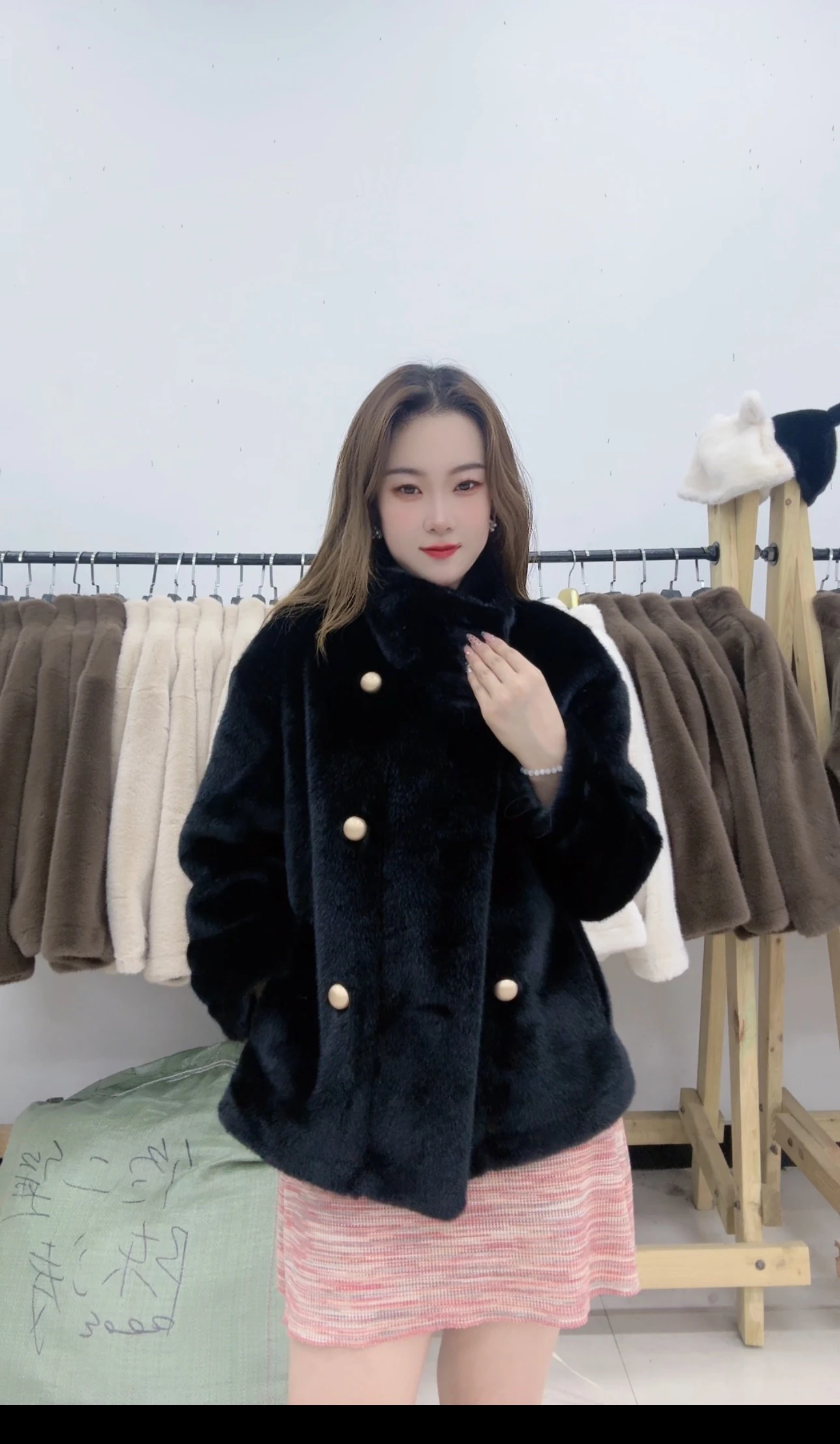 Gold Double-breasted Stand Collar Imitation Mink Fur Jacket for Women Autumn Winter Crop Cardigans Coat All-match Lady Fur Coats