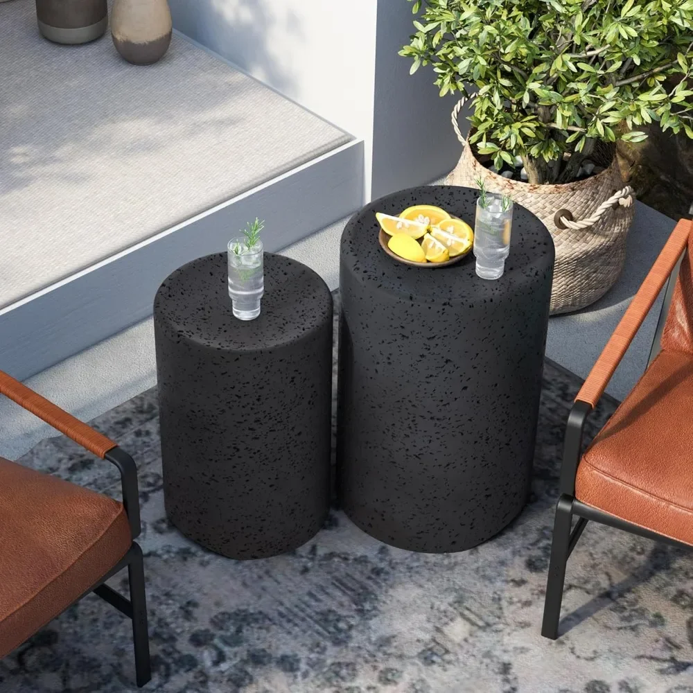 

Concrete Side Table Set of 2, Nesting Outdoor Accent Tables for Patio, Spotted Finish Design