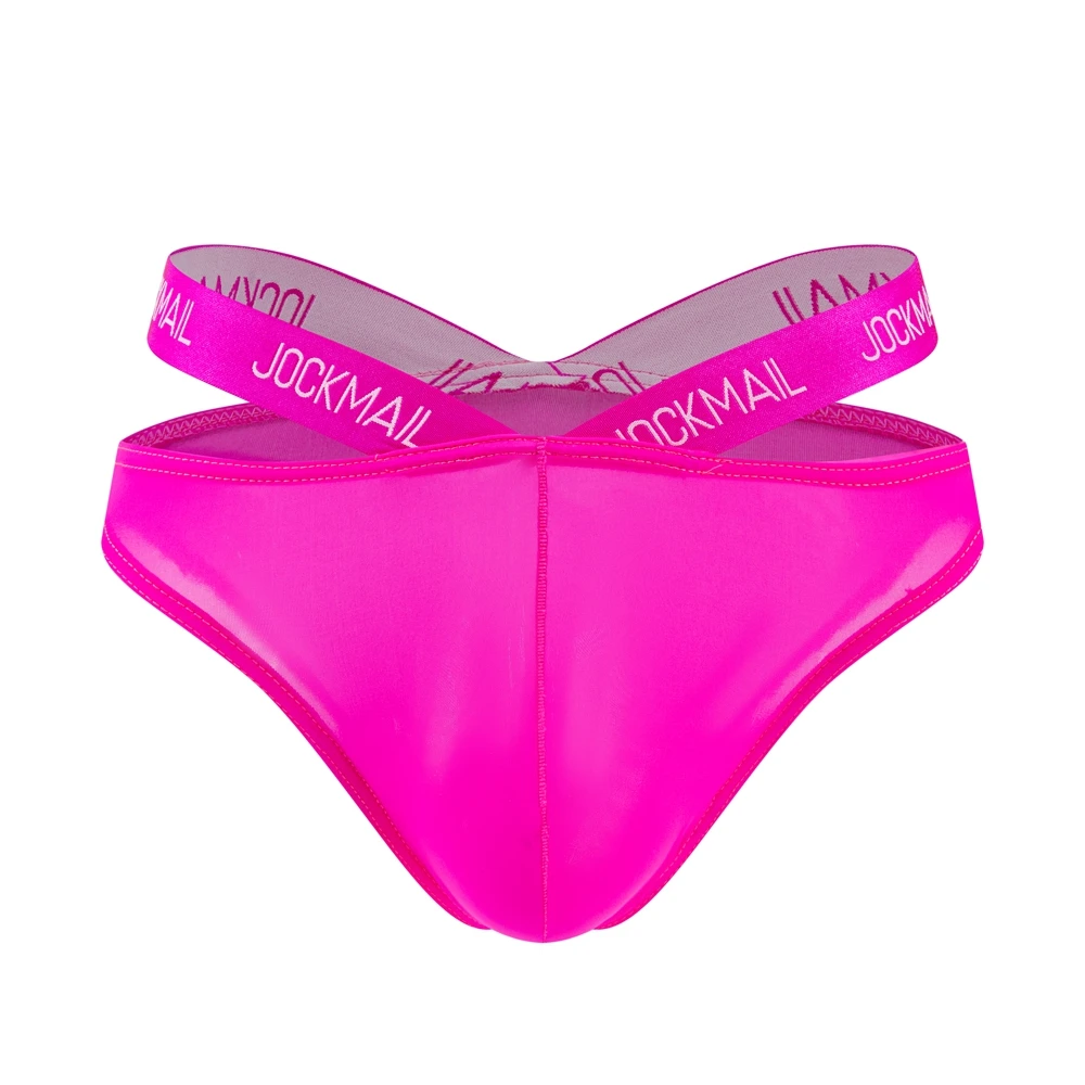 Mens Slip Bikini Jockstrap Briefs V-shaped Low Waist Mens Panties Sexy Transparent Ice Silk Men Underwear Sissy Underpants Pink