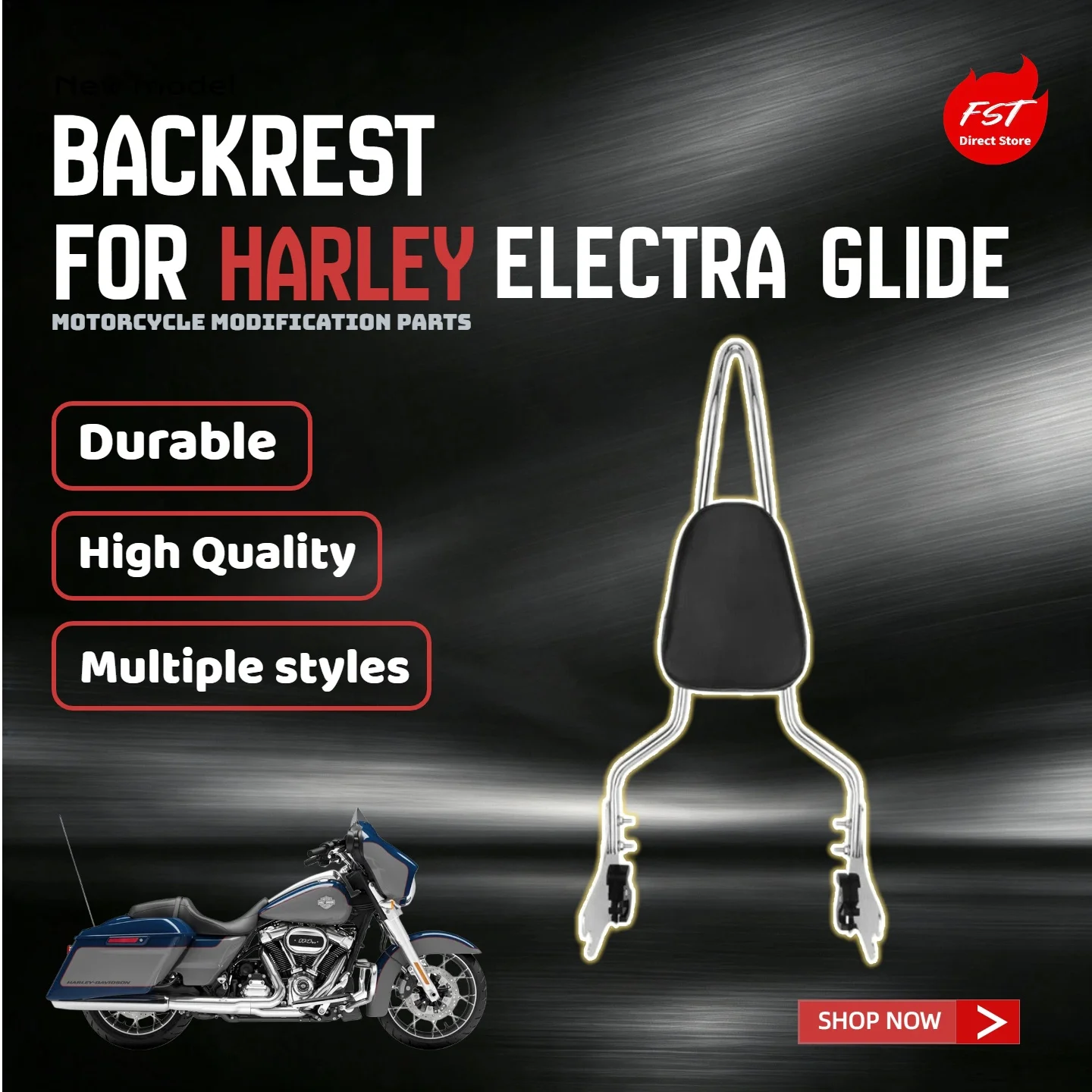 For Harley Electra Glide 1996‑2008 Chrome Pointed Bow Sissy Bar Backrest Rear Luggage Rack Modification Parts
