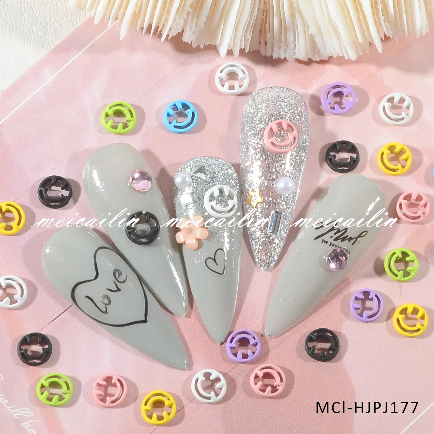 Alloy Nail Stickers with Smiling Face Pattern Mix Colors Lovely Smile Nail Art Decorations Colorful Cartoon Nail Art Accessories