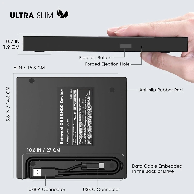 Burner Laptop Universal Optical Drive Burner 7-in-1 Ultra-thin Disc Reader