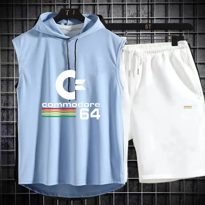 Camiseta Commodore 64 para hombre, Conjunto de camiseta de manga corta y pantalones cortos, ropa deportiva informal para playa, C64, Harajuku, 2024