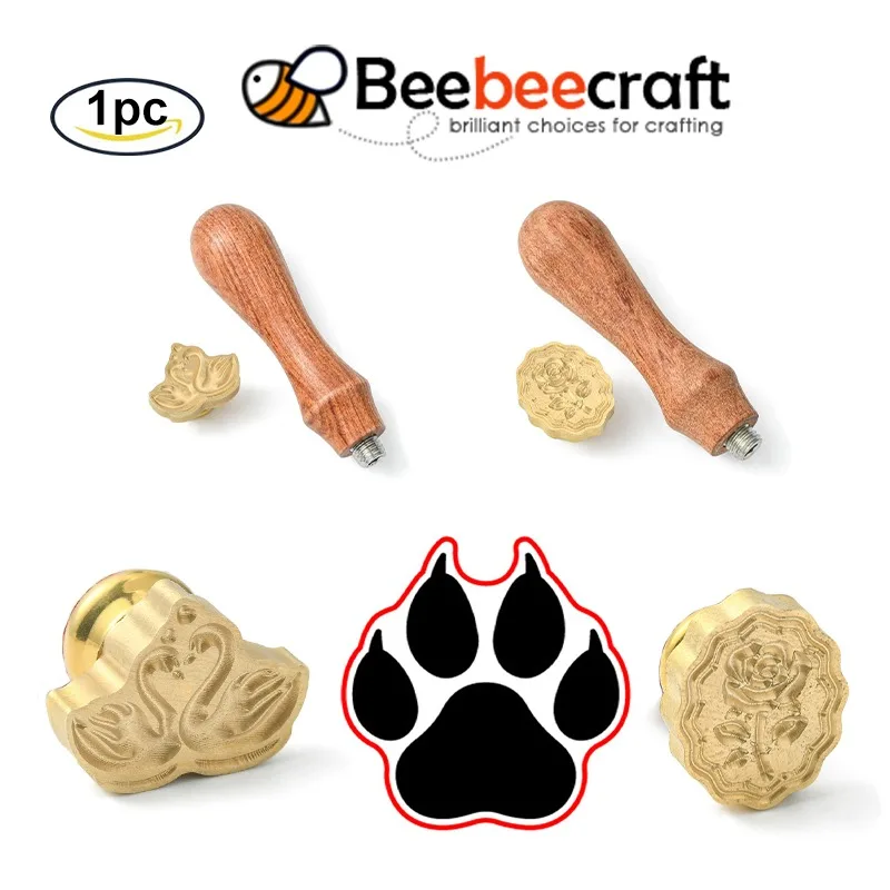 

1PC Dog Paw Print 3D Wax Seal Stamp Puppy Sealing Wax Stamp Removable Brass Head Sealing Stamp with Wooden Handle