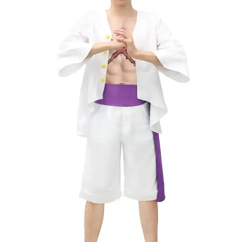 DAZCOS Rufy Cosplay Wano Paese Anime Costume Outfit Camicia Pantaloni con Fascia Nika Form Outfit Monkey D Luffy Cosplay Parrucche Guanti
