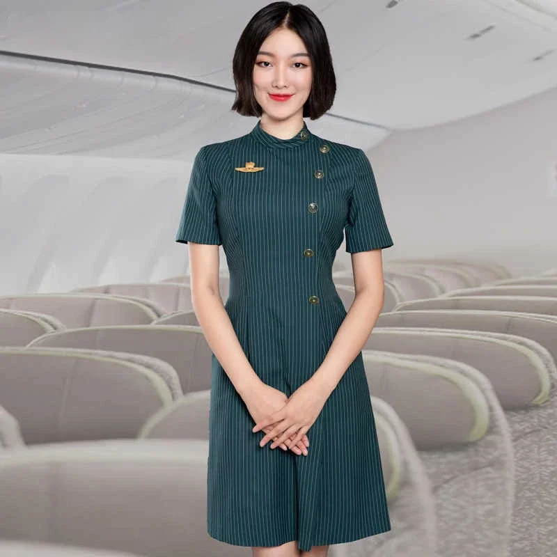 

Taiwan Evergreen Airlines Flight Attendants Summer Uniform Lady Sales Beauty Salon Blazer Asian Stewardess Professional Dress
