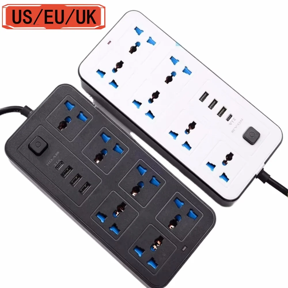 

Universal Power Strip TypeC USB Port Outlet Power Strip 2M Extension Cord AC Power Socket Charge Electrical Socket EU US UK Plug