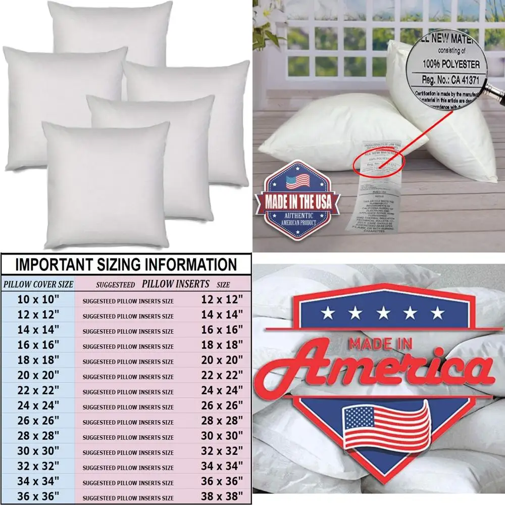 

Hypoallergenic 22x22 Inch Euro Pillow Inserts - White Polyester Sham Stuffer for Standard Decorative Throw Pillows