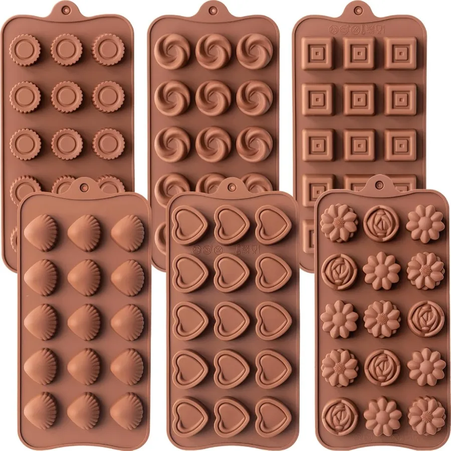 

6 Pcs Silicone Chocolate Mold Set - Food-Grade Non-Stick Candy Molds Cookery Moulds for Chocolate Candy Jello Butter and More -