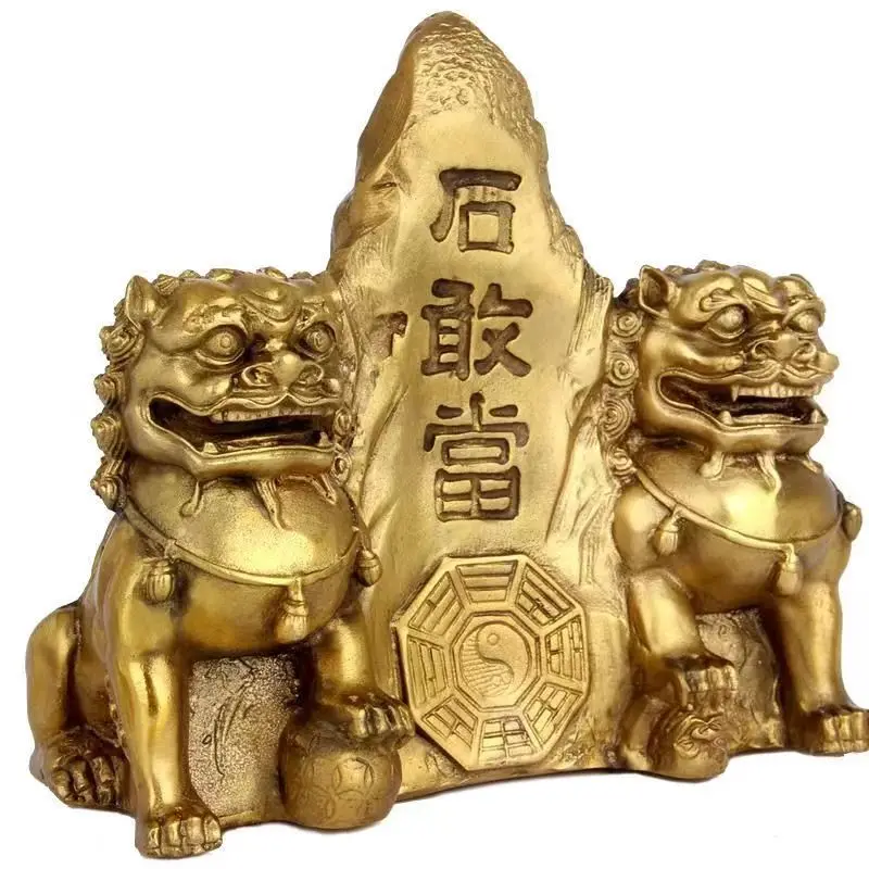 

Feng shui Taishan ShuangshiTaiji Shigandang Copper Lions Defends Home Office Decoration Ornaments