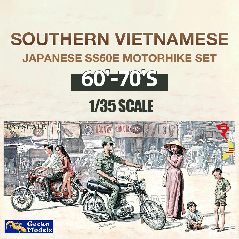 ตุ๊กแกประกอบพลาสติกขนาดชุด 35GM0127 60 '~ 70's Southern เวียดนามและญี่ปุ่น SS50E มอเตอร์ไซด์ชุด 1/35