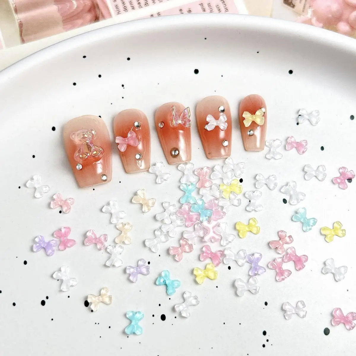 ชาร์มติดเล็บโบว์ใส น่ารัก 50 ชิ้น เรซิ่นสีเจลลี่หวานๆ โบว์เล็กๆ สำหรับตกแต่งเล็บ DIY