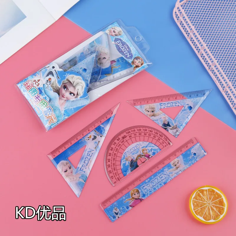 4pcs Stitch Stationery Set Triangle Ruler Protractor Suit Kawaii Mathematical Tools Disney Students Back To School Supplies