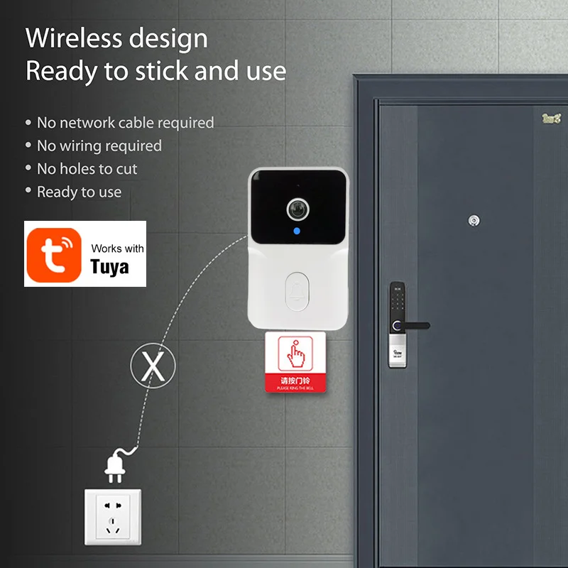 Imagem -03 - Campainha de Vídeo Wifi sem Fio Câmera hd Detecção de Movimento Pir Segurança de Alarme ir Campainha Doméstica Inteligente Interfone Wifi para Casa m8