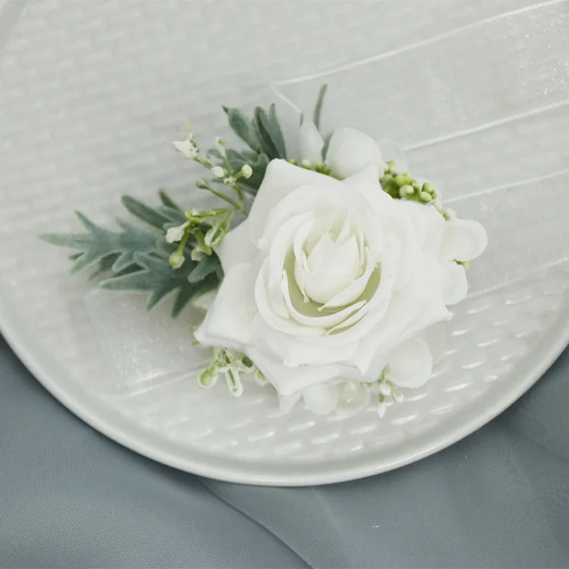 Casamento Corsage Boutonnieres White Rose Silk Vintage Broche Partido Nupcial Decoração Acessórios einsteckblume hochzeit