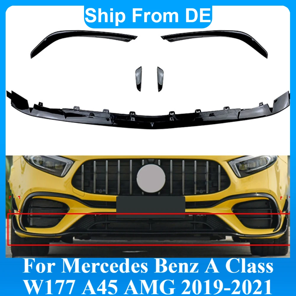 Frontspoilerlippe für Mercedes Benz A-Klasse W177 A45 AMG 2019-2021 Stoßstangenspoiler Schutzabdeckung Unterlippe Kinn-Splitter Karosserie-Tuning