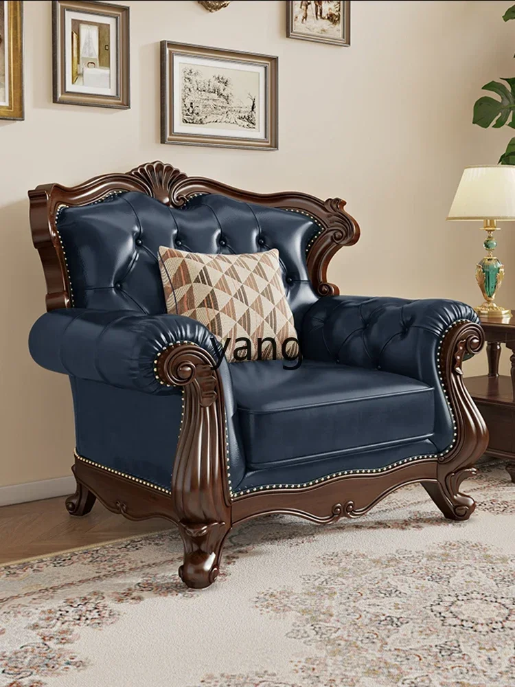 XYY leather sofa first layer cowhide European solid wood carving flower living room light luxury combination furniture