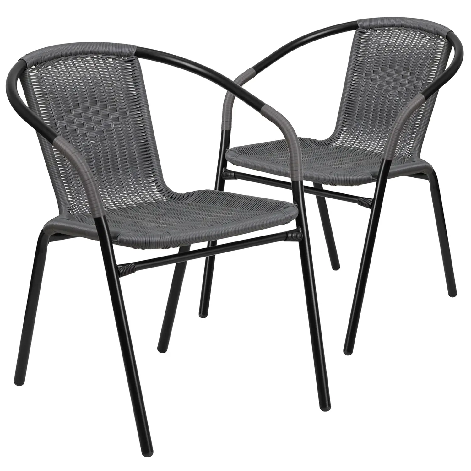 

Set of 2 Rattan Stack Chairs Indoor Outdoor Patio Curved Back Cross Bracing Gray, Custom