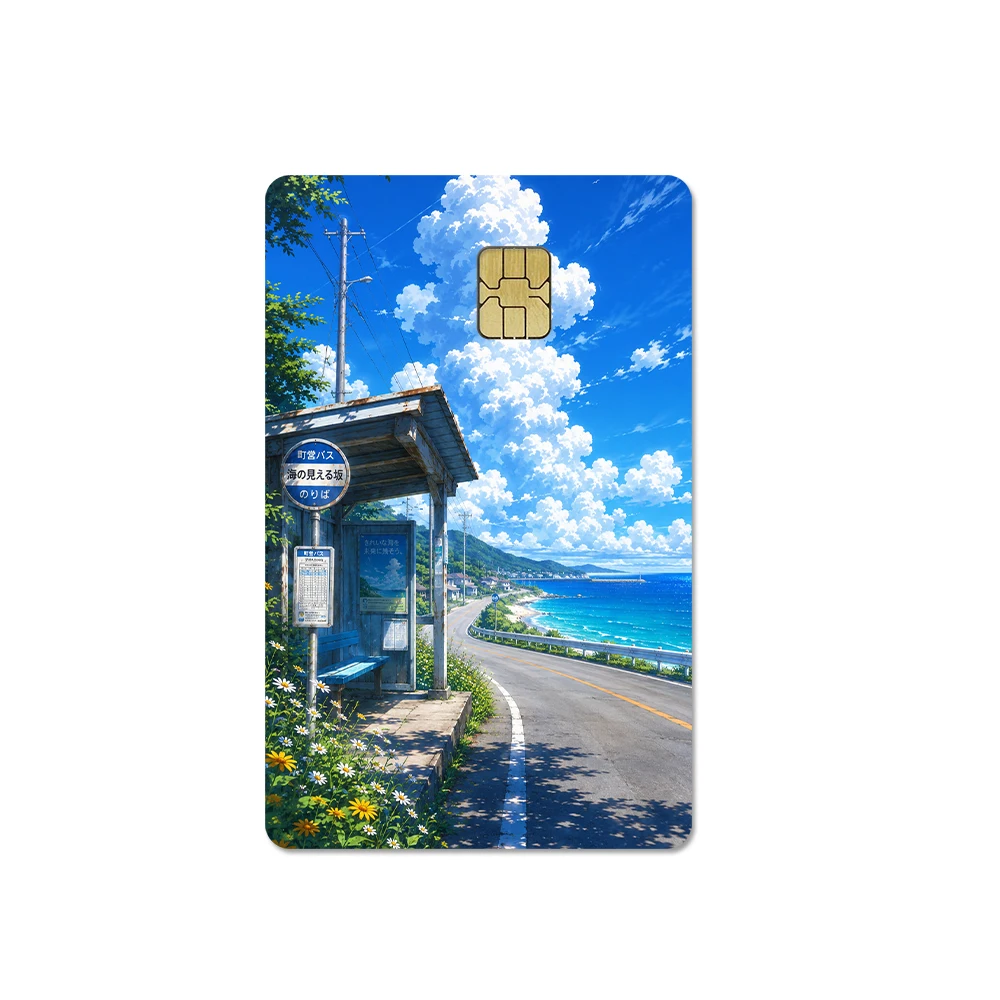 Japanese Style Bank Card Sticker Skin Decorative Cover Aesthetic City Landscape Design Protector Sticker Bank Card Decoration