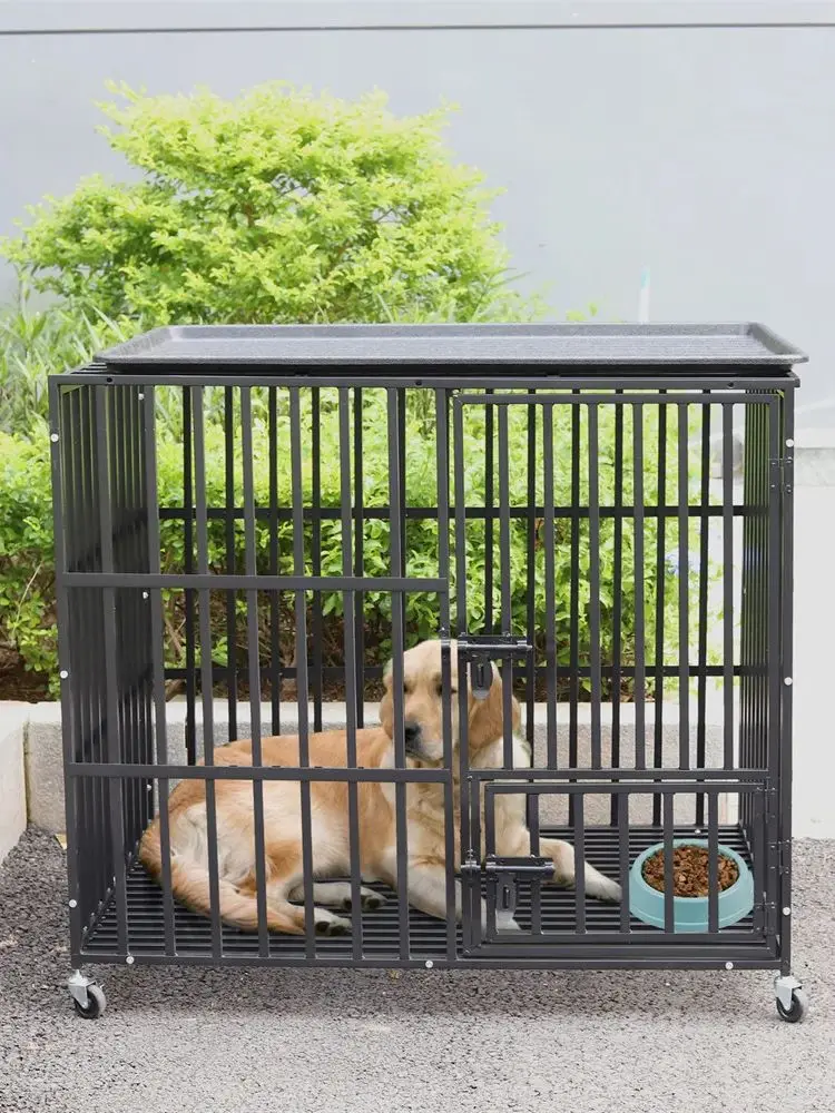 Großer, robuster Hundekäfig, reißfester Metallkäfig mit quadratischen Rohren, Laufstall mit feststellbaren Rädern und Auffangwanne