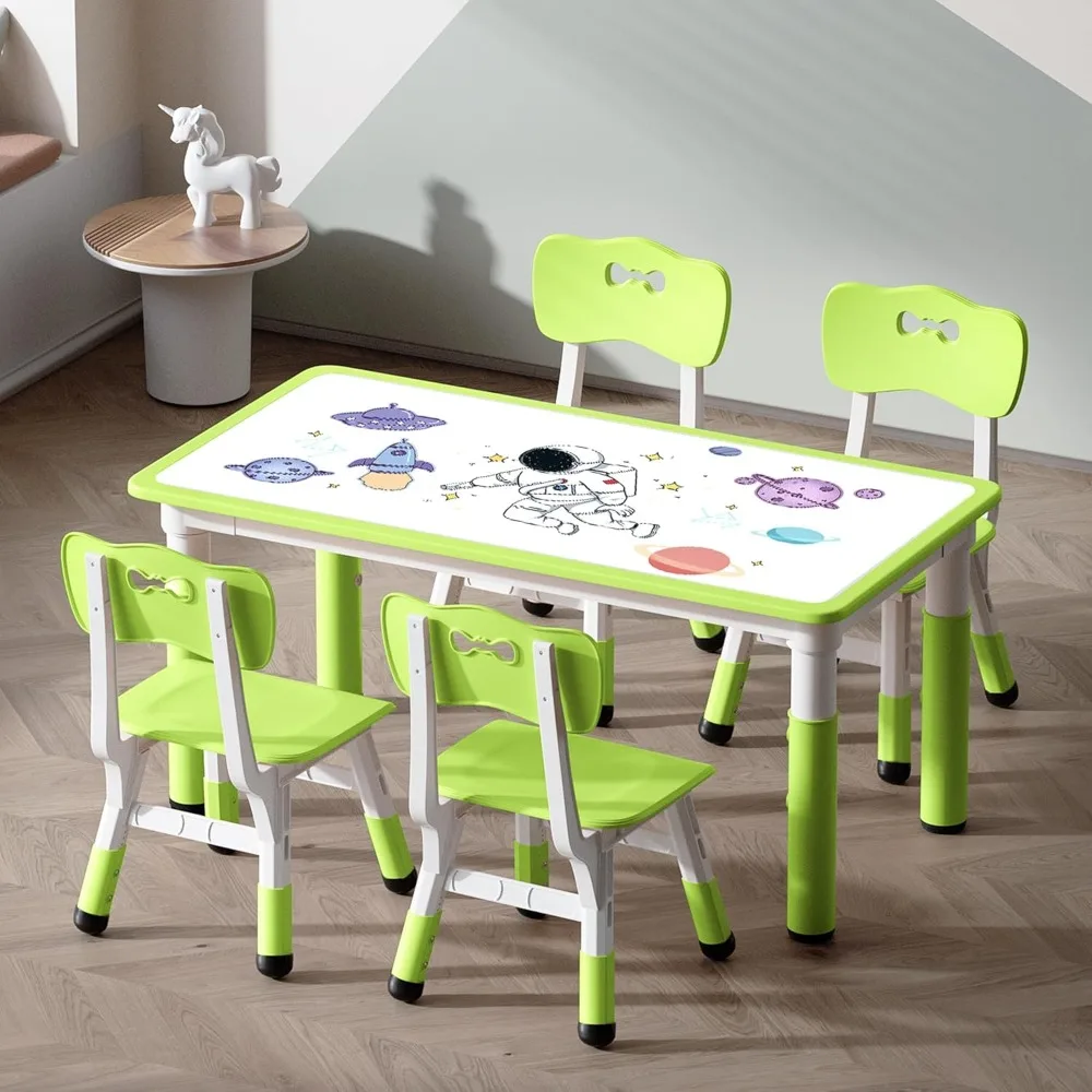 

Kids' Table & Chair Sets Suitable for 2 Years + Kids Height Adjustable Toddler Table & Chair Set with 4 Seats Tabletop can Doodl