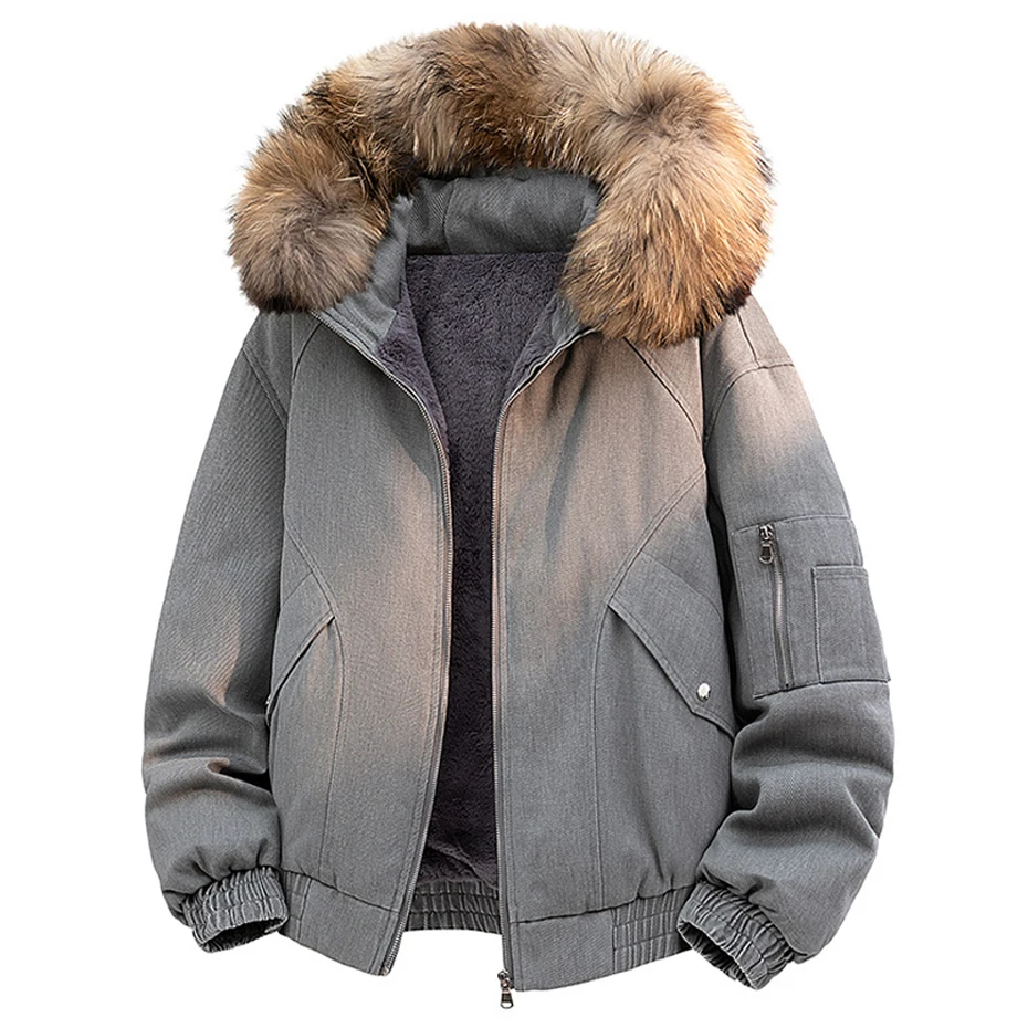 

Winter Down Jacket Men Warm Jackets Down Coat Male Fashion Casual Solid Color Fleece Jackets Winter