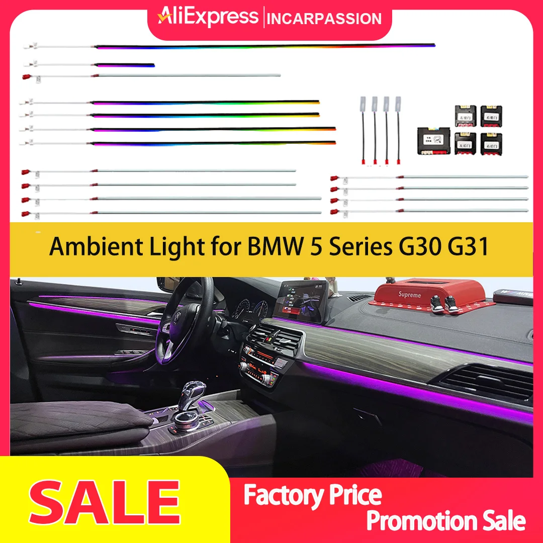 

11 Colors OEM Design Ambient Light for BMW 5 Series G30 G31, G30 Interior Lighting Upgrade，Car Ambient Light Brightness Upgrade