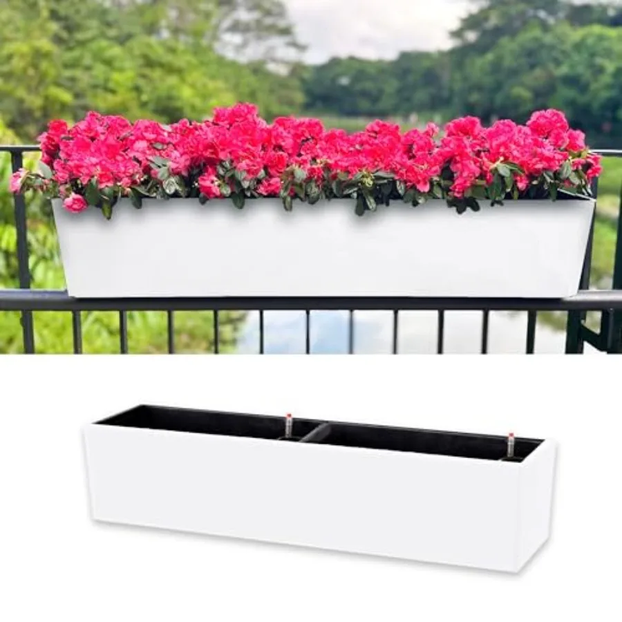 

Подвесные кашпо LaLaGreen, 1 шт., 40 больших белых прямоугольных оконных цветочных ящиков с кронштейнами и системой автополива для перил