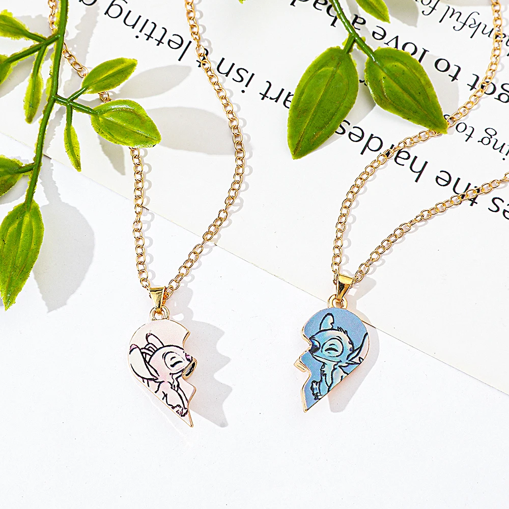 Disney Stitch Cartoon Necklace Stitch Angel Couple Neck Chain For Women Men Love Jewelry Acessorios Gifts