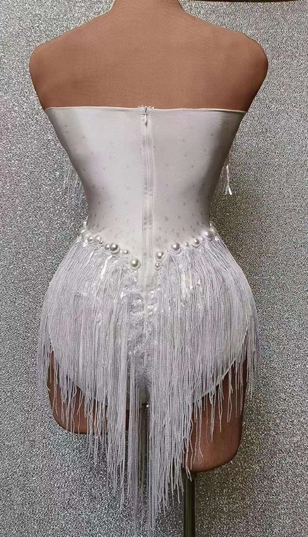 New White Pearls Sequin Fringes Leotard Sexy Tassel Bodysuit Latin Dance Costume Stage Party Club Pole Dancer Performance Shuye