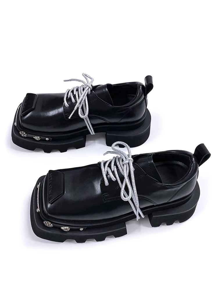 Unique Design High-End  Shoes Thick Bottom Heightening Leather Men's Commuter Casual Korean Version Single Shoes Women
