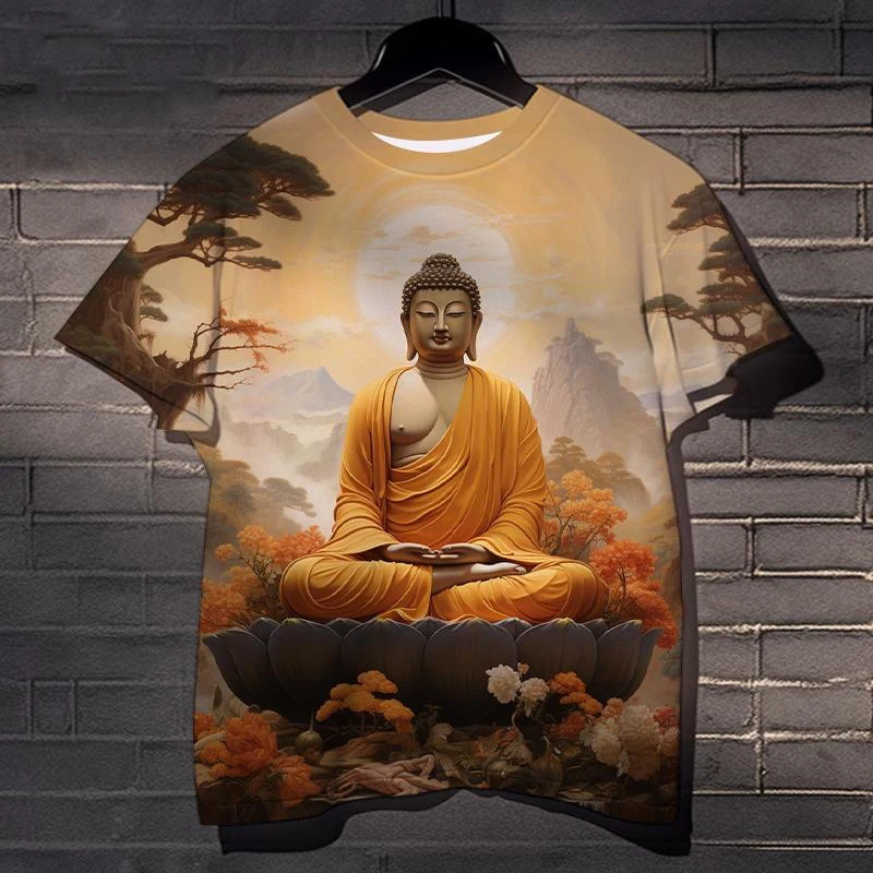 New Sakyamuni 3D Print T-Shirts O-Neck Men Women Buddha Religious Belief Short Sleeve Oversized Harajuku Tees Tops Kid Clothing