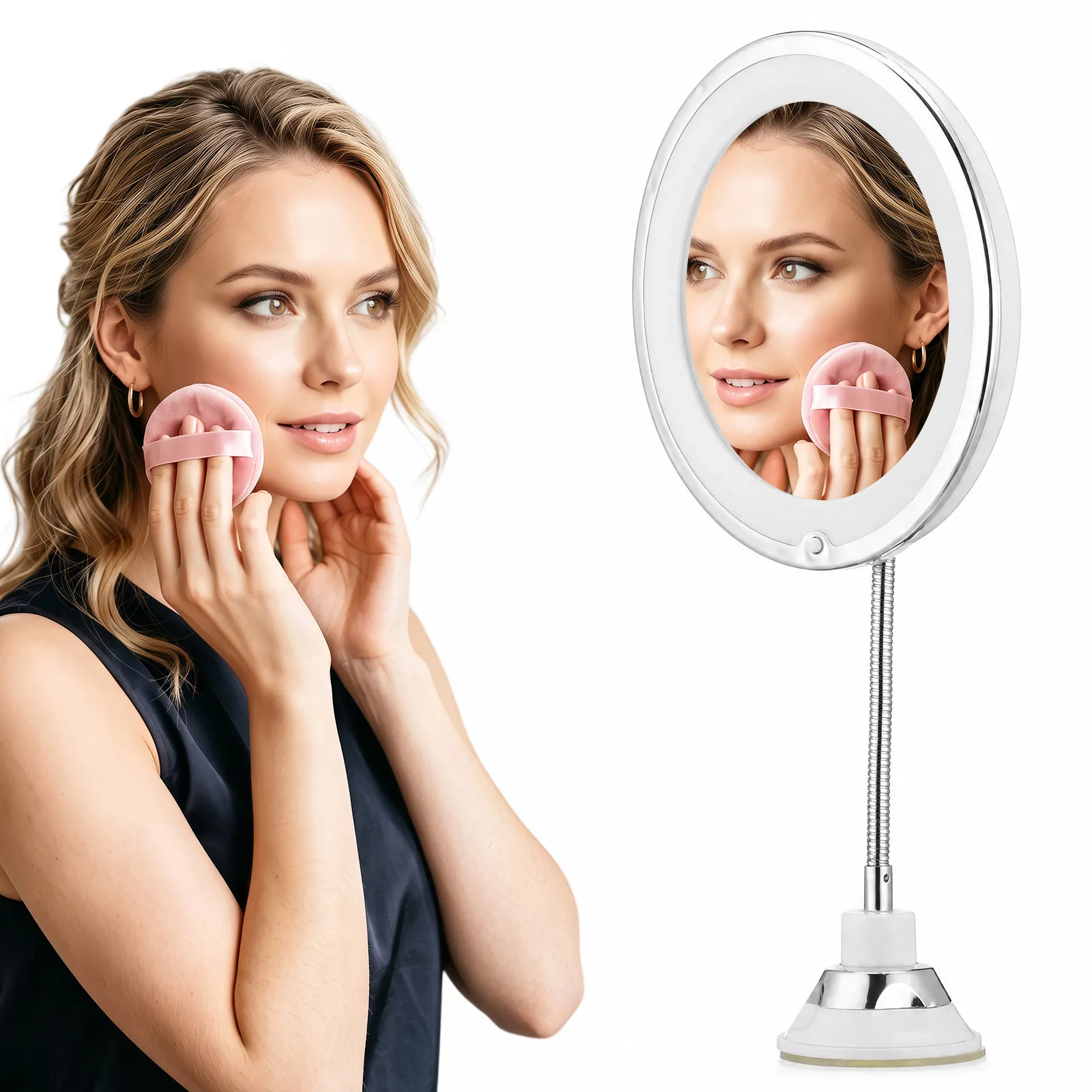 10X Magnifying Makeup Mirror with LED Lighting 360 Degree Rotation Suction Cup Mount for Precision Eyebrow Eyeliner Application