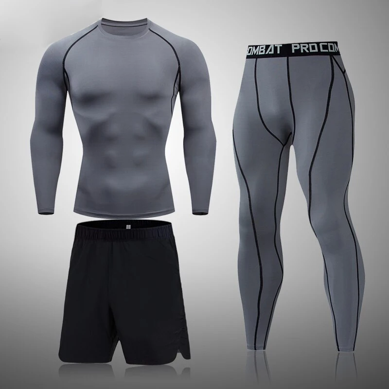 

Men's 2/3pcs Sets Boxing Suit Rashguard Male Kit Compression Clothing Men Long-Sleeved T-Shirt+Leggings Tracksuit Sport Suit