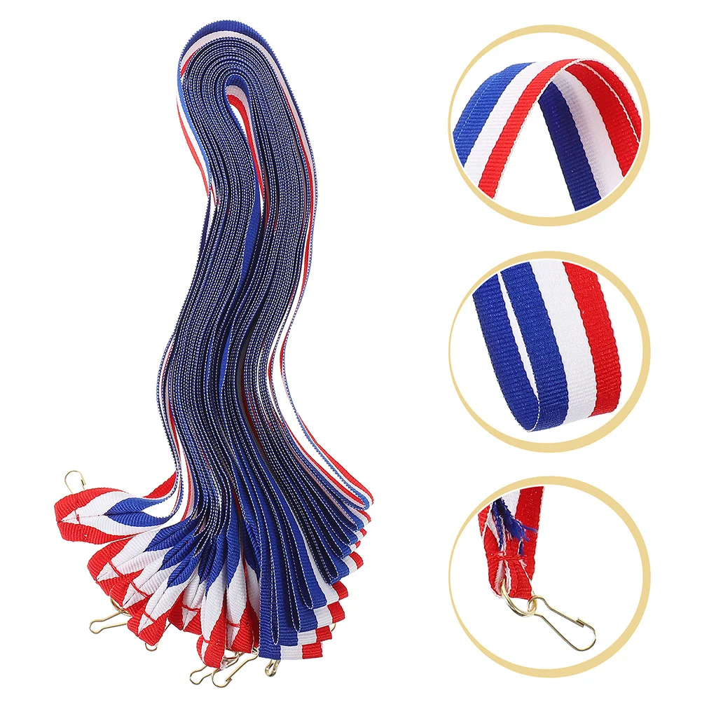 

25Pcs Hook Medal Lanyards Red White Blue Triangular Ribbon Award Neck Ribbons for Sports Competitions Achievements Baseball