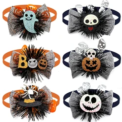 30/50pcs Halloween Dog Bows Horrible Skull Pumpkin Grooming Bow Ties Adjustable Puppy Pets Bowties Festival Decoration Bowknots