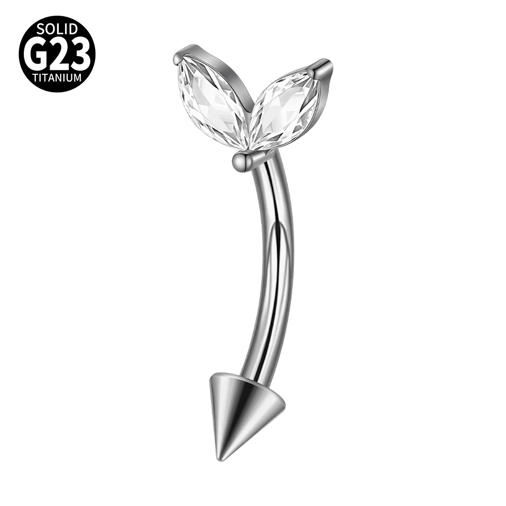 1PC G23 TItanium Silvery Flower Rook Piercing Zircon Navel Rings Curved Barbell Lip Rings Snug Daith Helix Rook Bar Jewelry 16G