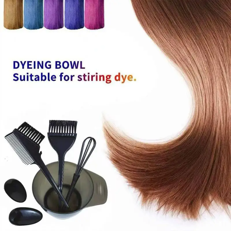 Juego de cuencos de cepillo para tinte de cabello, 4/6 Uds., con tapas para las orejas, mezclador de tinte, aplicador para teñir el cabello, accesorios de estilismo para peluquería