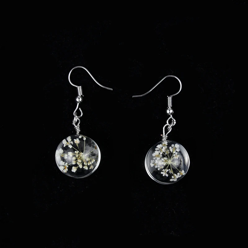 2022 New Style Lace Flower Dried Flower Earrings Fashion Color Transparent Ball Eardrop For Women Gifts Summer Charm Jewelry