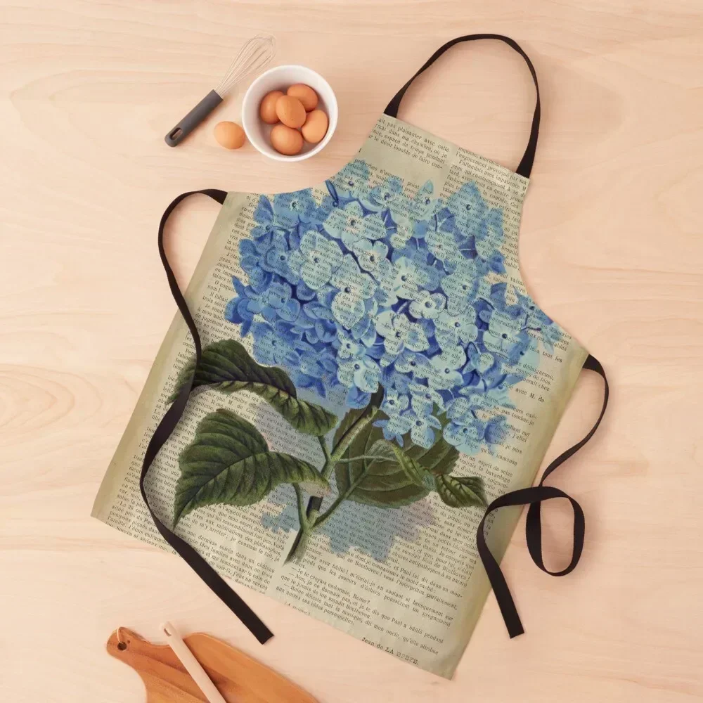 

Botanical print, on old book page - Blue Hydrangea flowers Apron men Women's Dress Chef jacket men kitchen girl Apron