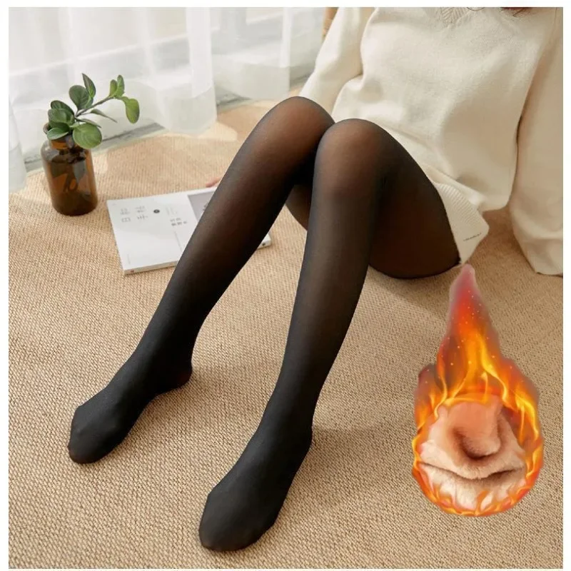 

Thicken Warm Tights For Women Winter Thermal Stockings Leggings Sexy Translucent Fleece Velvet Tights Pantyhose Female Pants