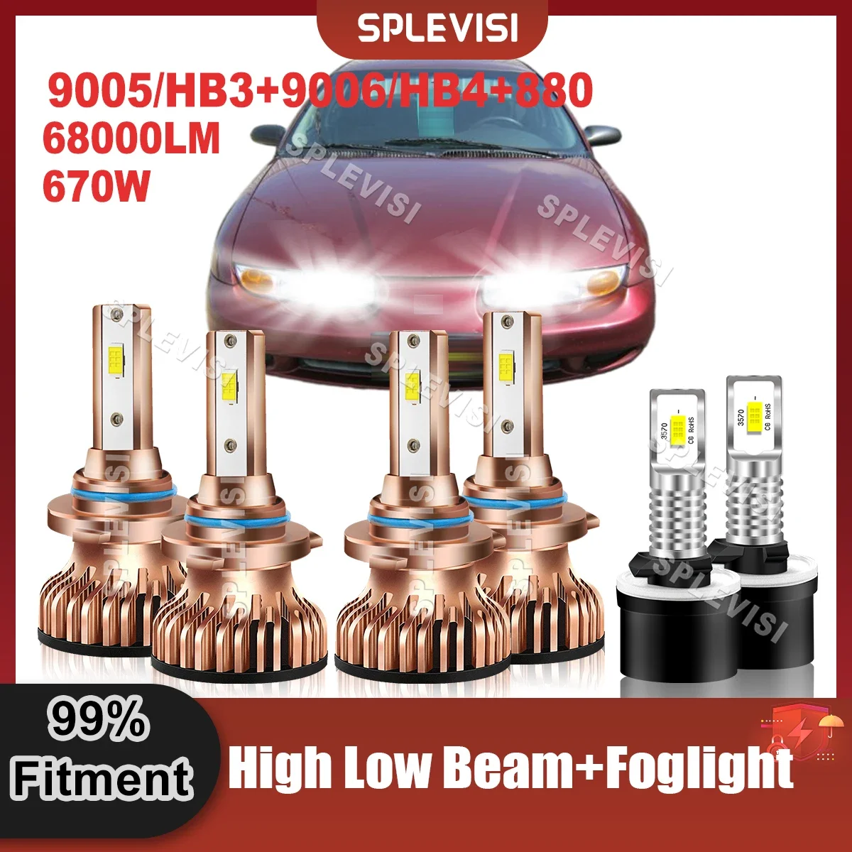 

LED Headlight High Low Beam Foglamp 9005 9006 880 Replace Combo Bulbs For Saturn SL SEDAN 1996 1997 1998 1999 2000 2001 2002