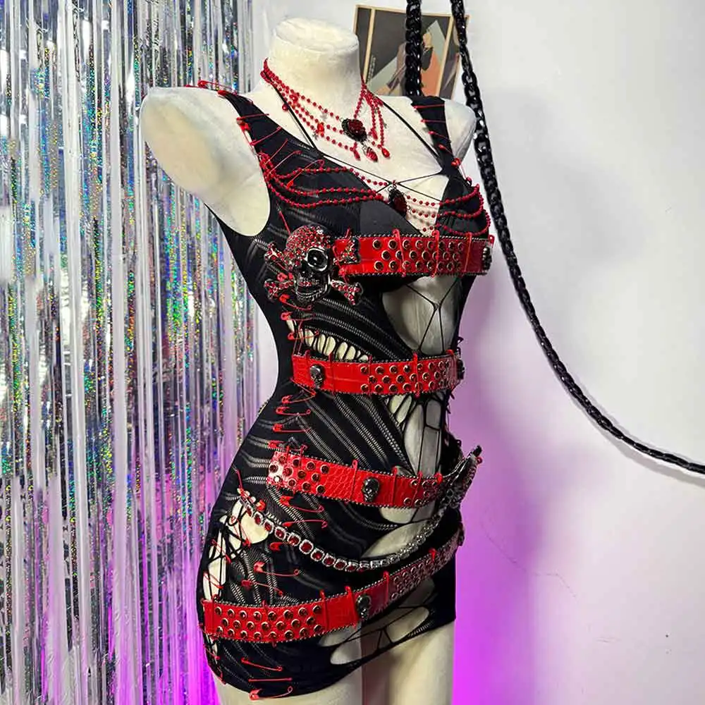 Eco anni '90 Punk Rock Y2K TOP Kawaii Teschio fatto a mano Fai da te Festival Outfit Abito gotico per adolescenti Emo Grunge 2025 Harajuku E-Girls Goth