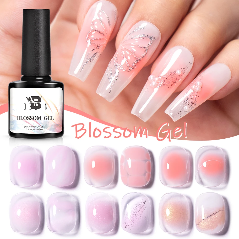 BOZLIN 7.5ml Blossom Gel Nail Polish Watercolor Smook Effect Nail Art Transparent Jelly Painting Soak off UV Nail Glue Gel