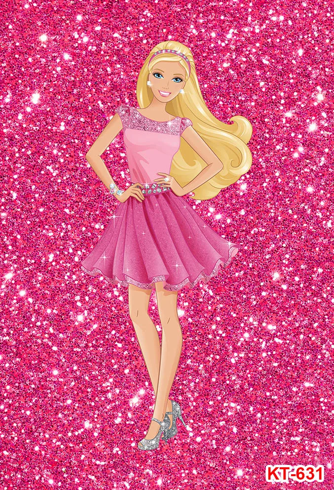 ฉากหลังเจ้าหญิงบาร์บี้สีชมพูยอดนิยมสำหรับเด็กผู้หญิงแบนเนอร์ตกแต่งงานเลี้ยงวันเกิดซุ้มถ่ายภาพสำหรับเด็ก