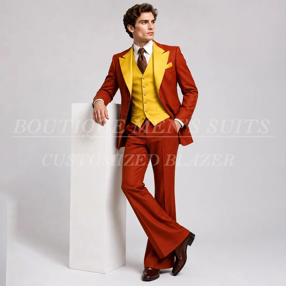 Bright Men's Suits Elegant Single Breasted 3 Piece Jacket Pants Vest Full Sets High Quality Wedding Costume Homme